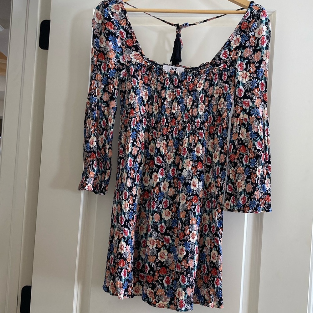 Jack by BB Dakota Short Black Floral Smock Dress, Sz. S.